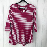 2X Striped v-neck elbow slv top