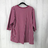 2X Striped v-neck elbow slv top