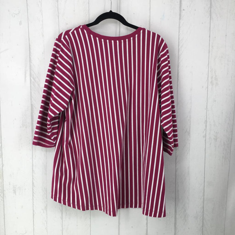 2X Striped v-neck elbow slv top