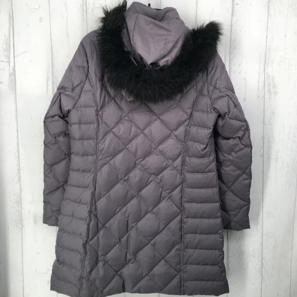 L Faux fur hooded coat