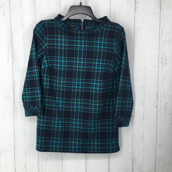 XS Plaid back zip 3/4 slv top