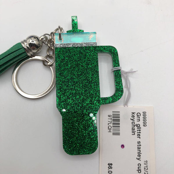 Grn glitter stanley cup keychain