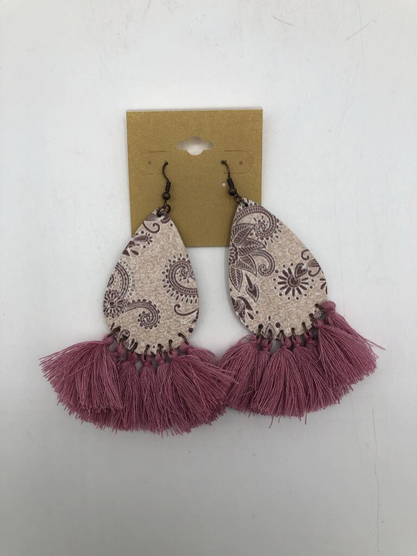 Mauve teardrop fringe earrings