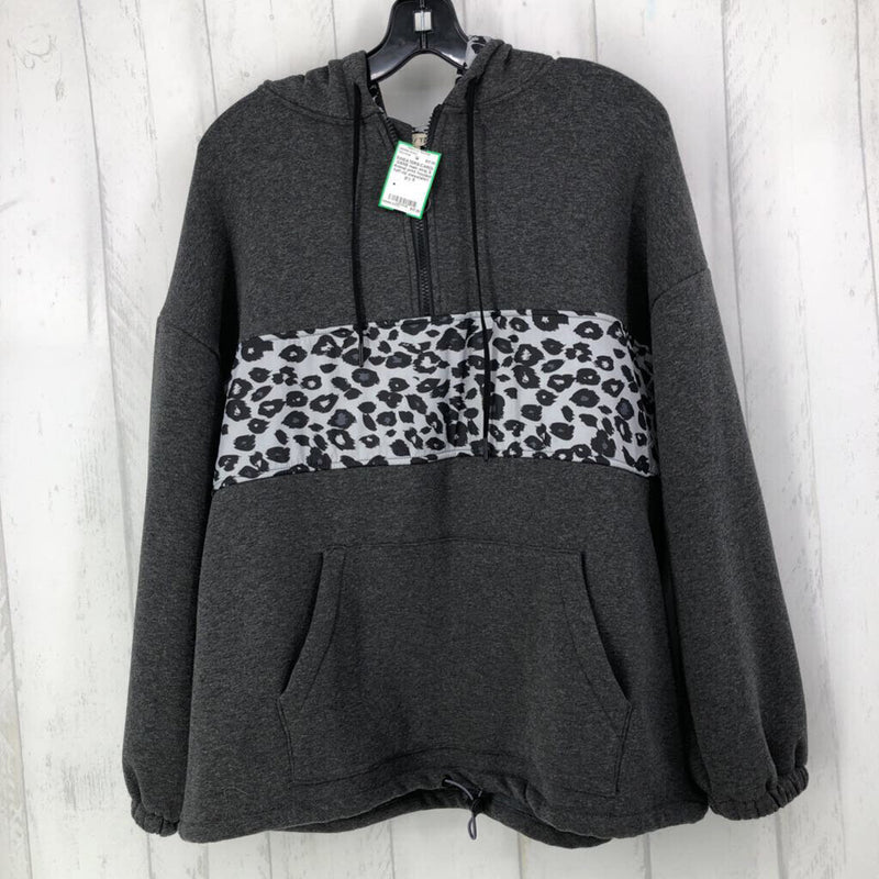 S Animal print hooded half-zip sweatshirt