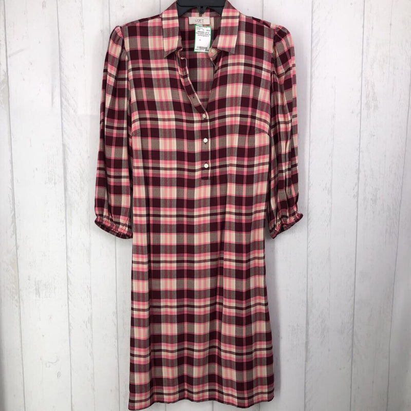 S Plaid belted dress l/s