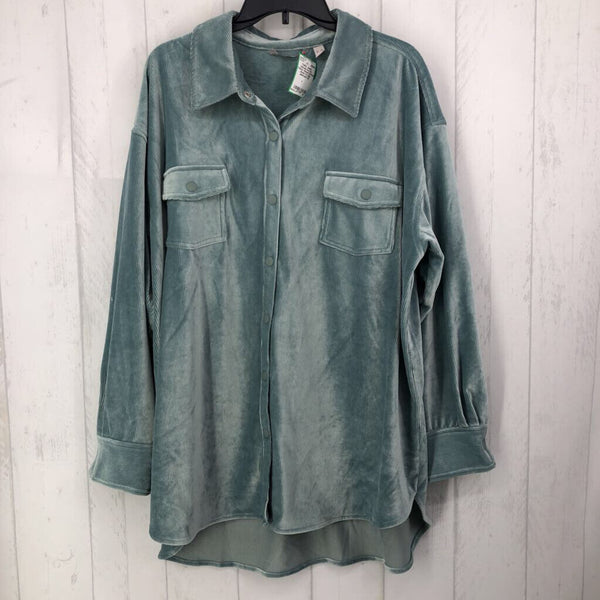 XL Velour ribbed button down l/s top