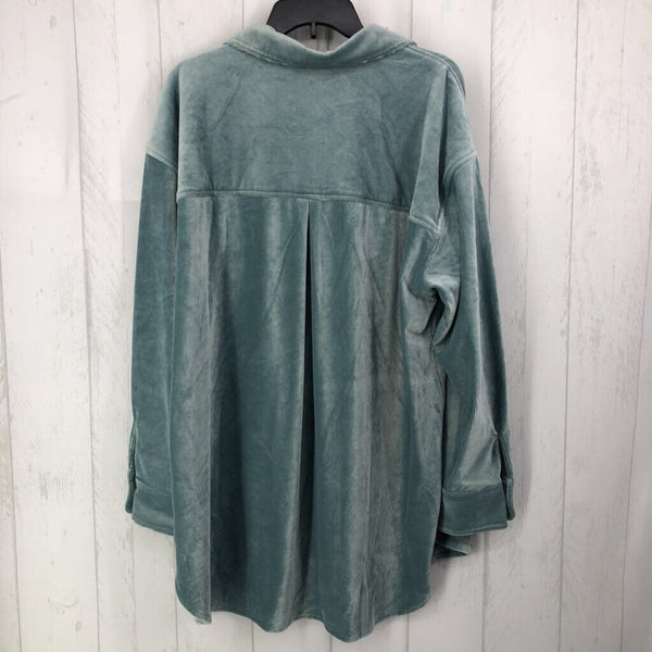 XL Velour ribbed button down l/s top