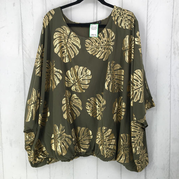 3X Leaf print dolman slv top