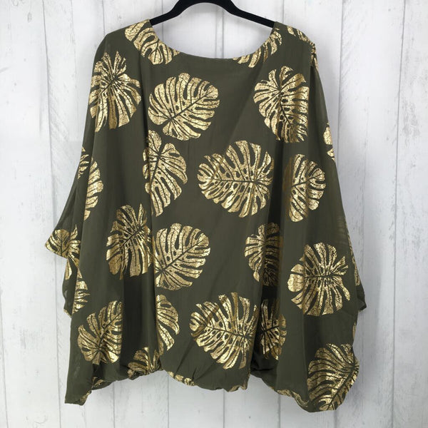 3X Leaf print dolman slv top