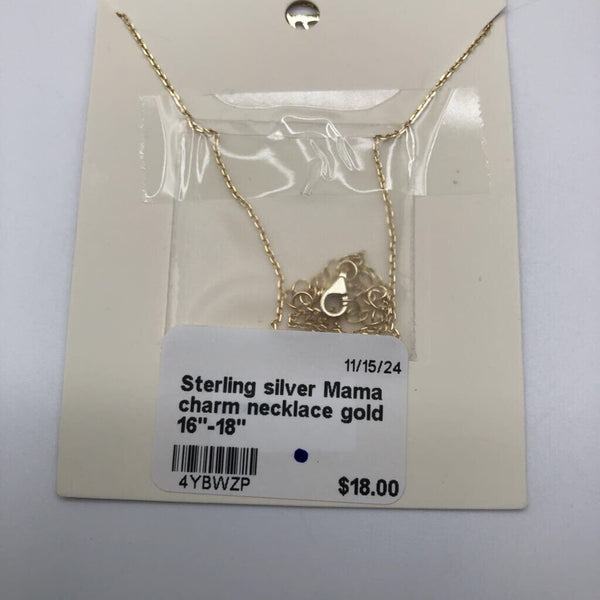 Sterling silver Mama charm necklace gold 16"-18"