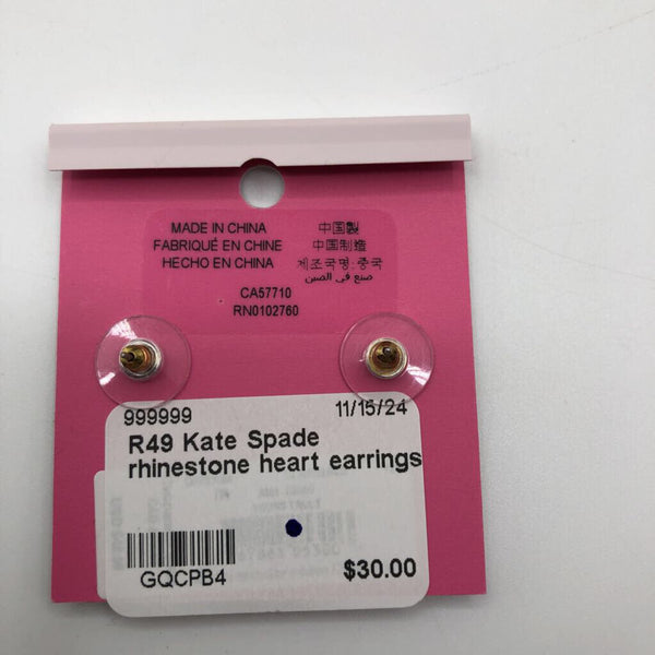 R49 Kate Spade rhinestone heart earrings