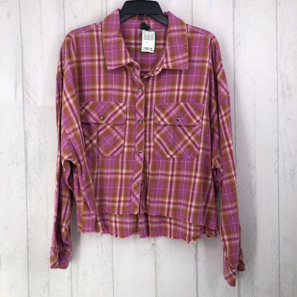 XXL Plaid crop button down l/s top