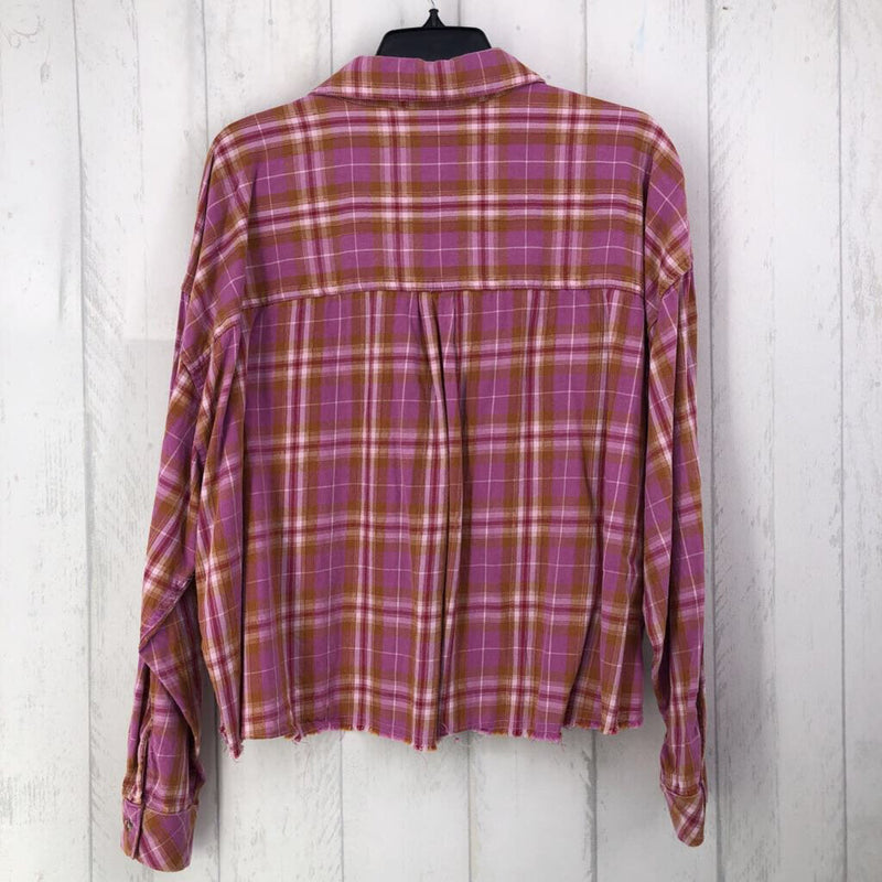 XXL Plaid crop button down l/s top