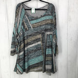 3X Marled striped 3/4 slv top