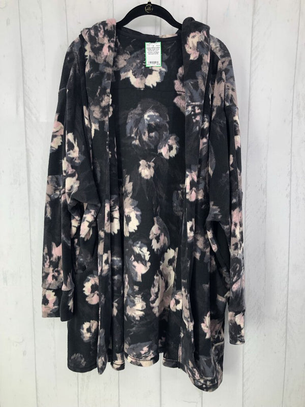 2X/3X Flo print hooded cardigan