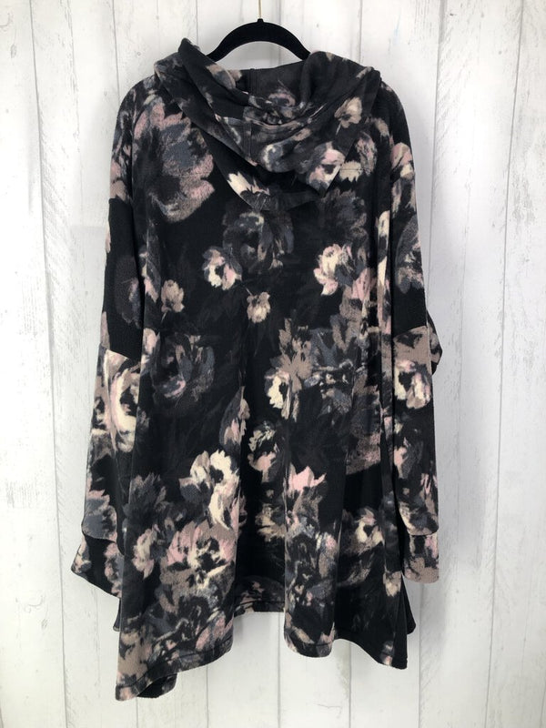 2X/3X Flo print hooded cardigan