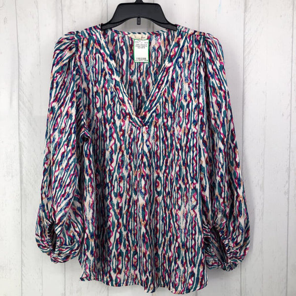 S Printed v-neck l/s top