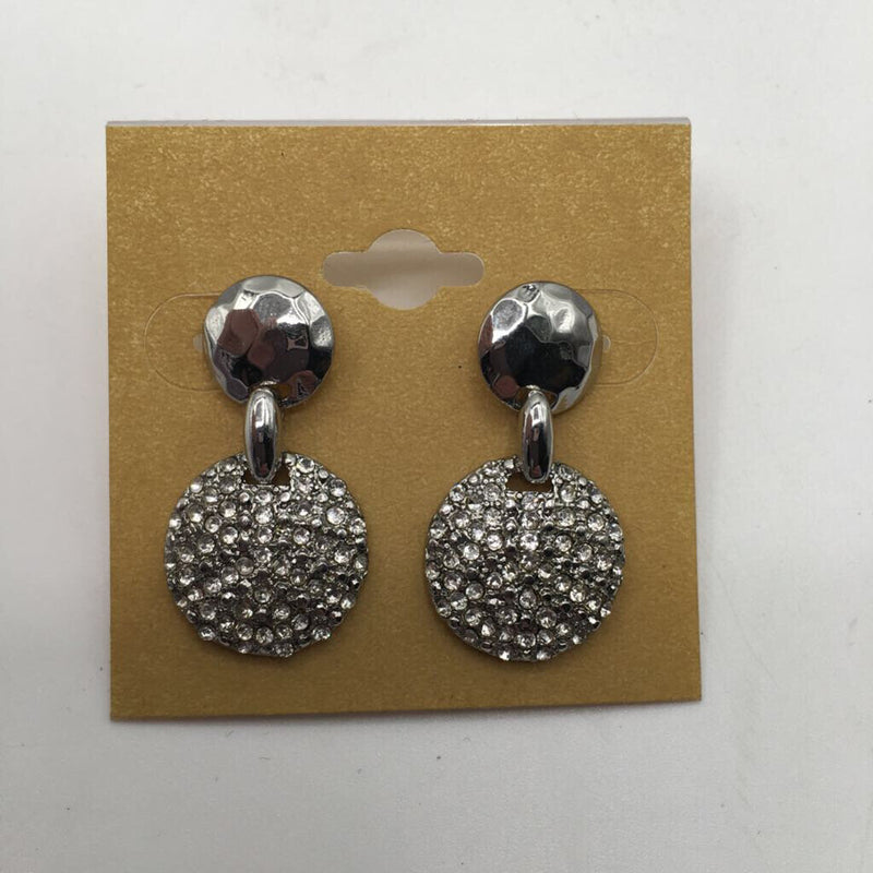 Silvertone rhinestone disc earrings