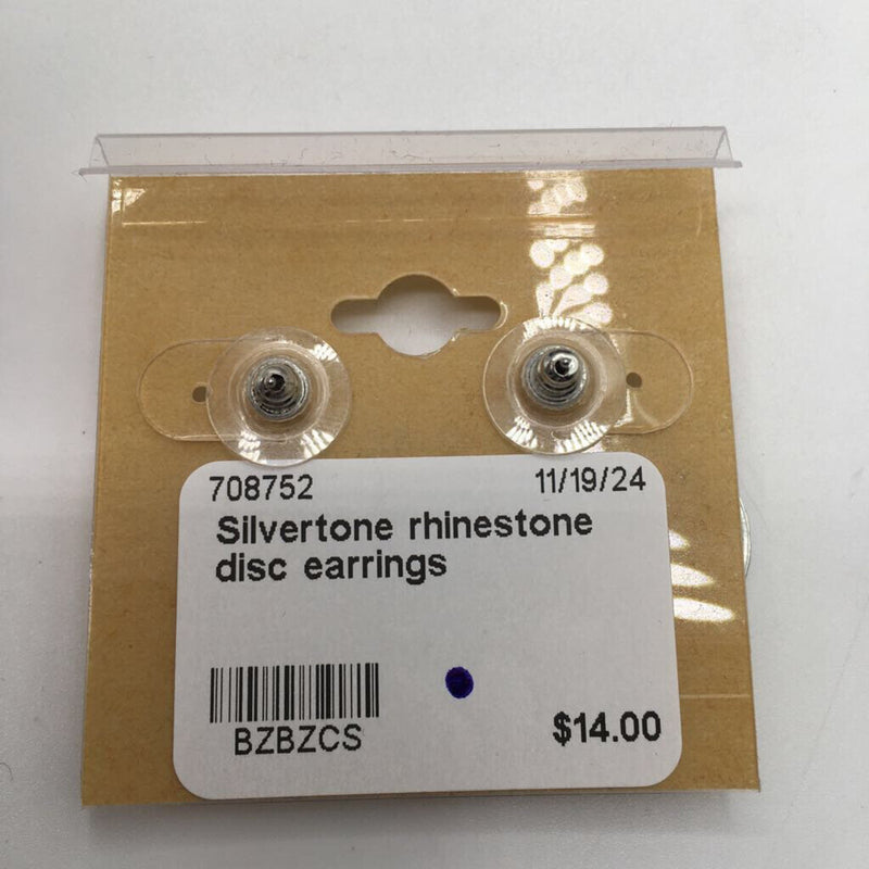 Silvertone rhinestone disc earrings