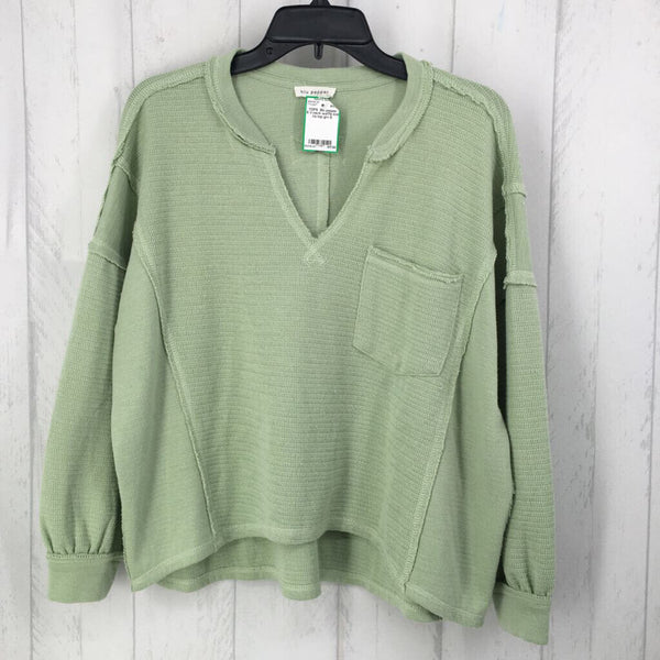 S V-neck waffle knit l/s top