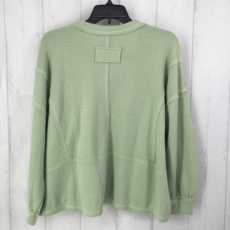 S V-neck waffle knit l/s top