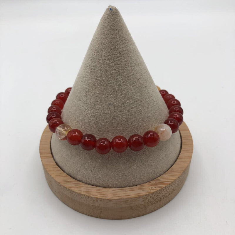 Jonesy's Crystals-Red & Ivory beaded stretch bracelet