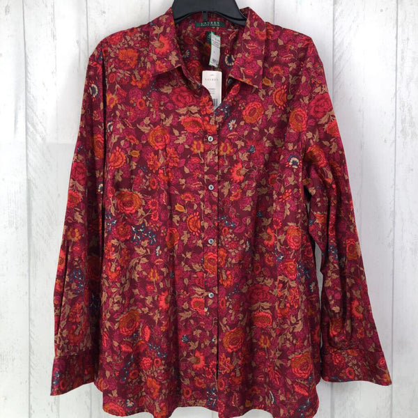 3X Flo print button down l/s top