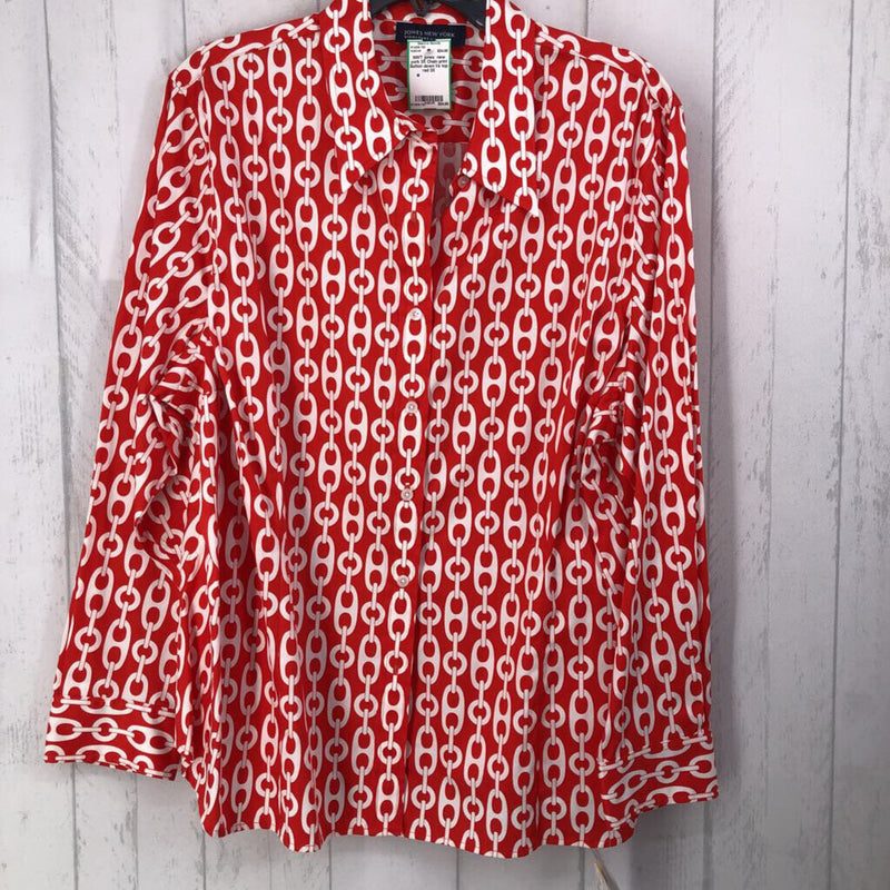 3X Chain print button down l/s top