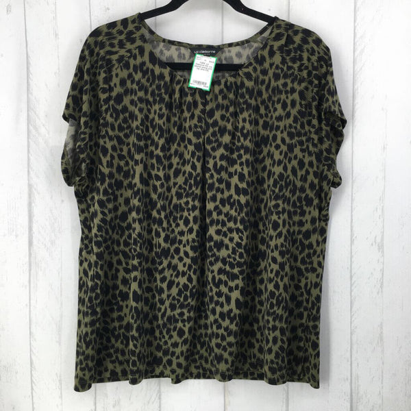 XXL s/s pleated animal print top