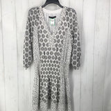 M Printed smocked v-neck l/s dress