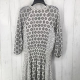 M Printed smocked v-neck l/s dress