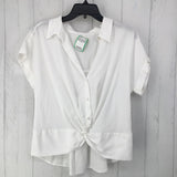 M Gathered hem button down s/s top