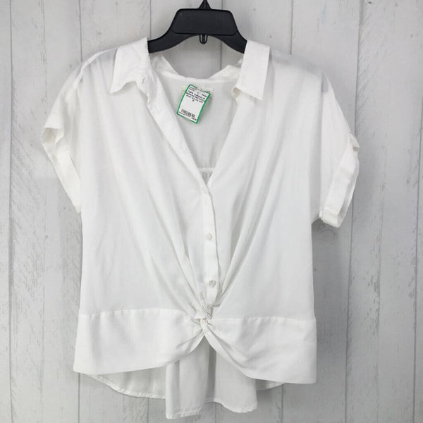 M Gathered hem button down s/s top