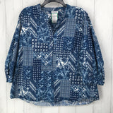 L Printed half-button 3/4 slv top