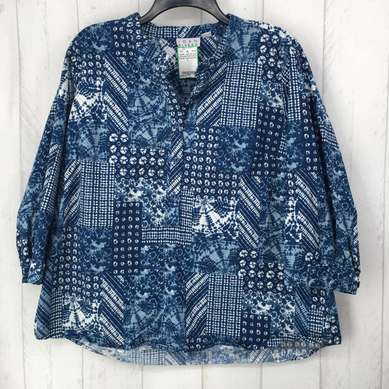 L Printed half-button 3/4 slv top