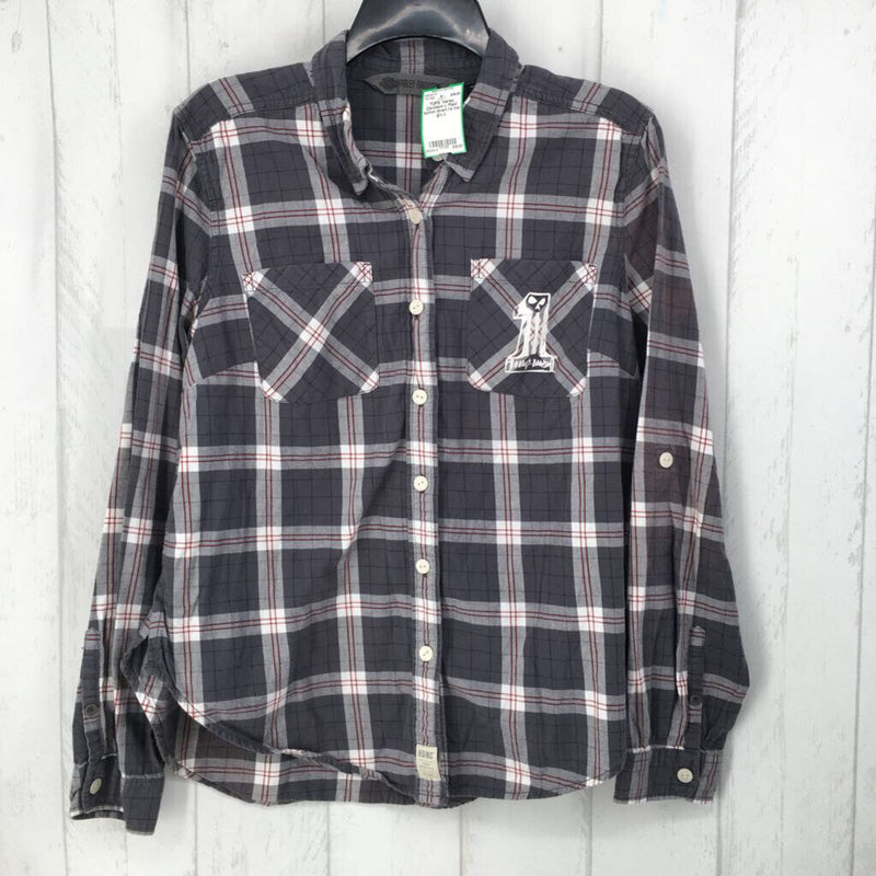 L Plaid button down l/s top