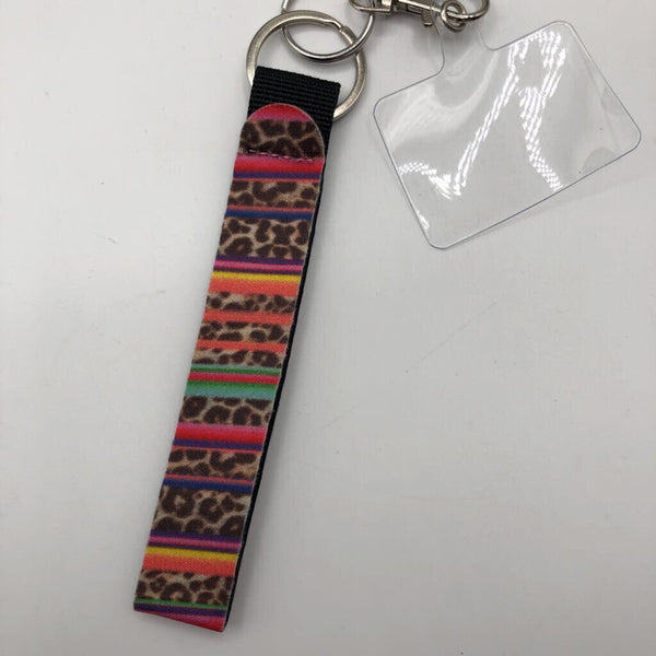 brn multi stripe animal print keychain