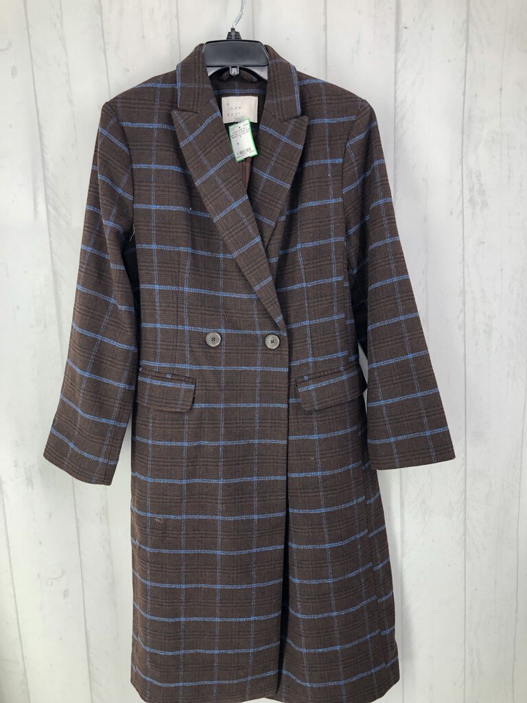 S plaid wool blend long coat