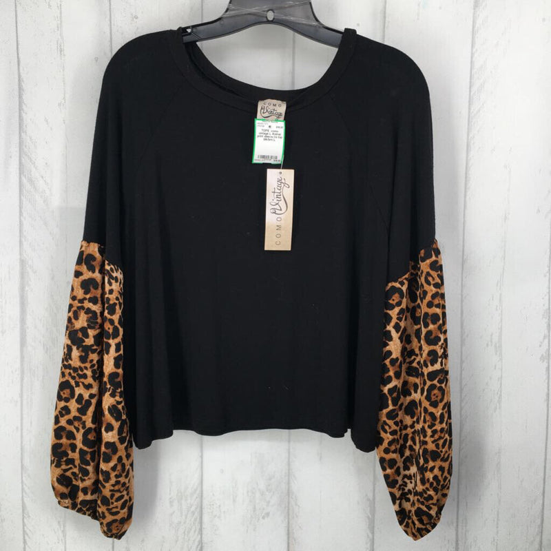 L Animal print sleeve l/s top