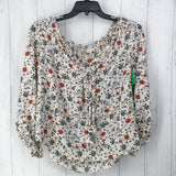 S Flo print smocked l/s top