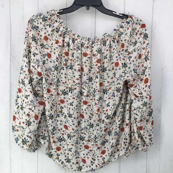 S Flo print smocked l/s top