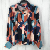 S Printed button down l/s top