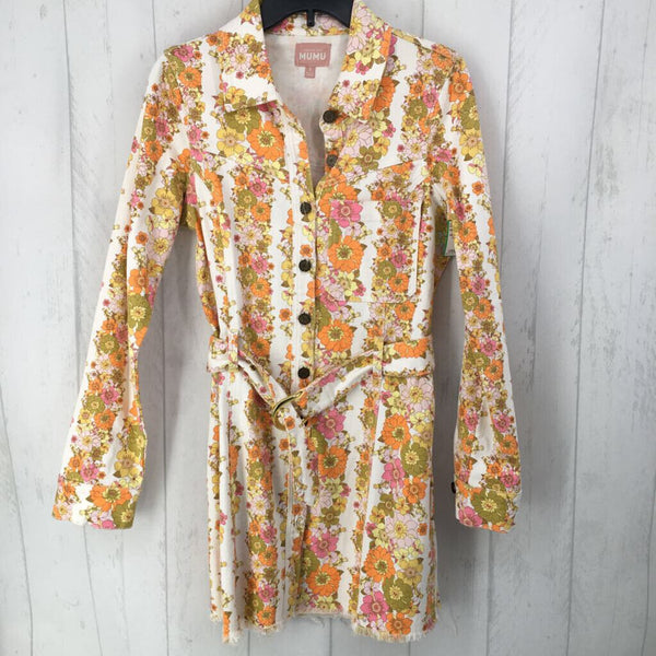 S l/s flower print button shirt dress