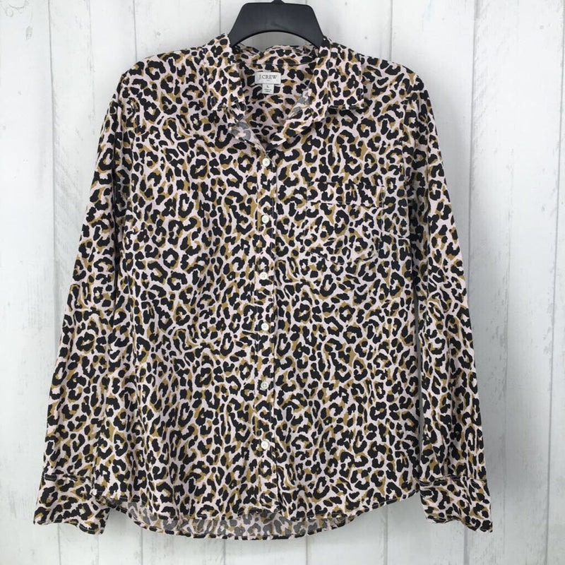 L Animal print button down l/s top