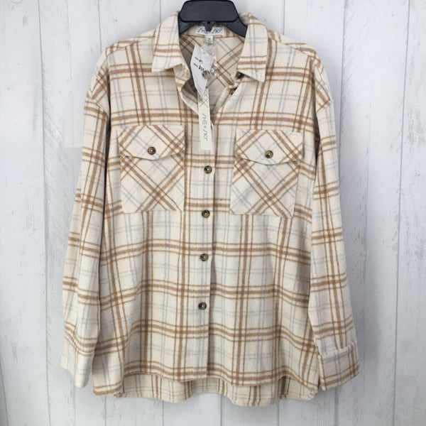 R64 M plaid l/s button shacket