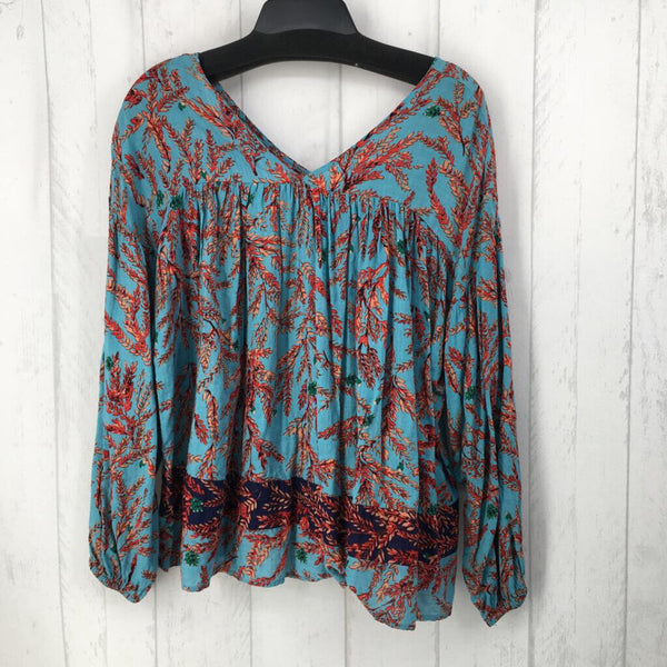 M 3/4 slv leaf print top