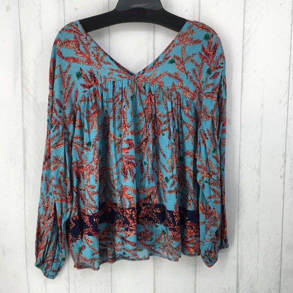 M 3/4 slv leaf print top