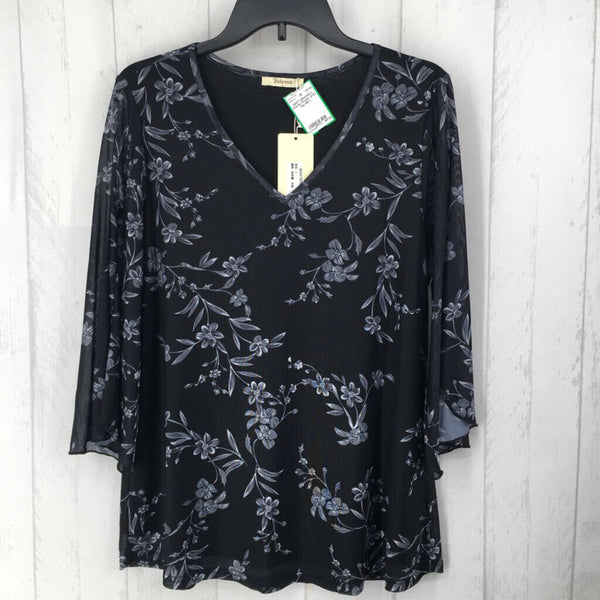 L 3/4 slv flower print top