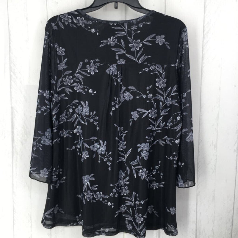 L 3/4 slv flower print top