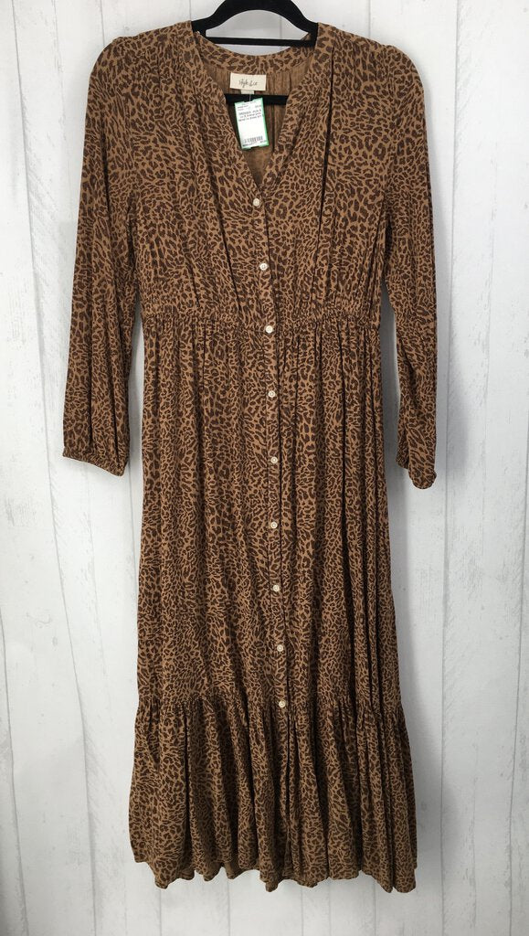 S Animal print tiered l/s dress